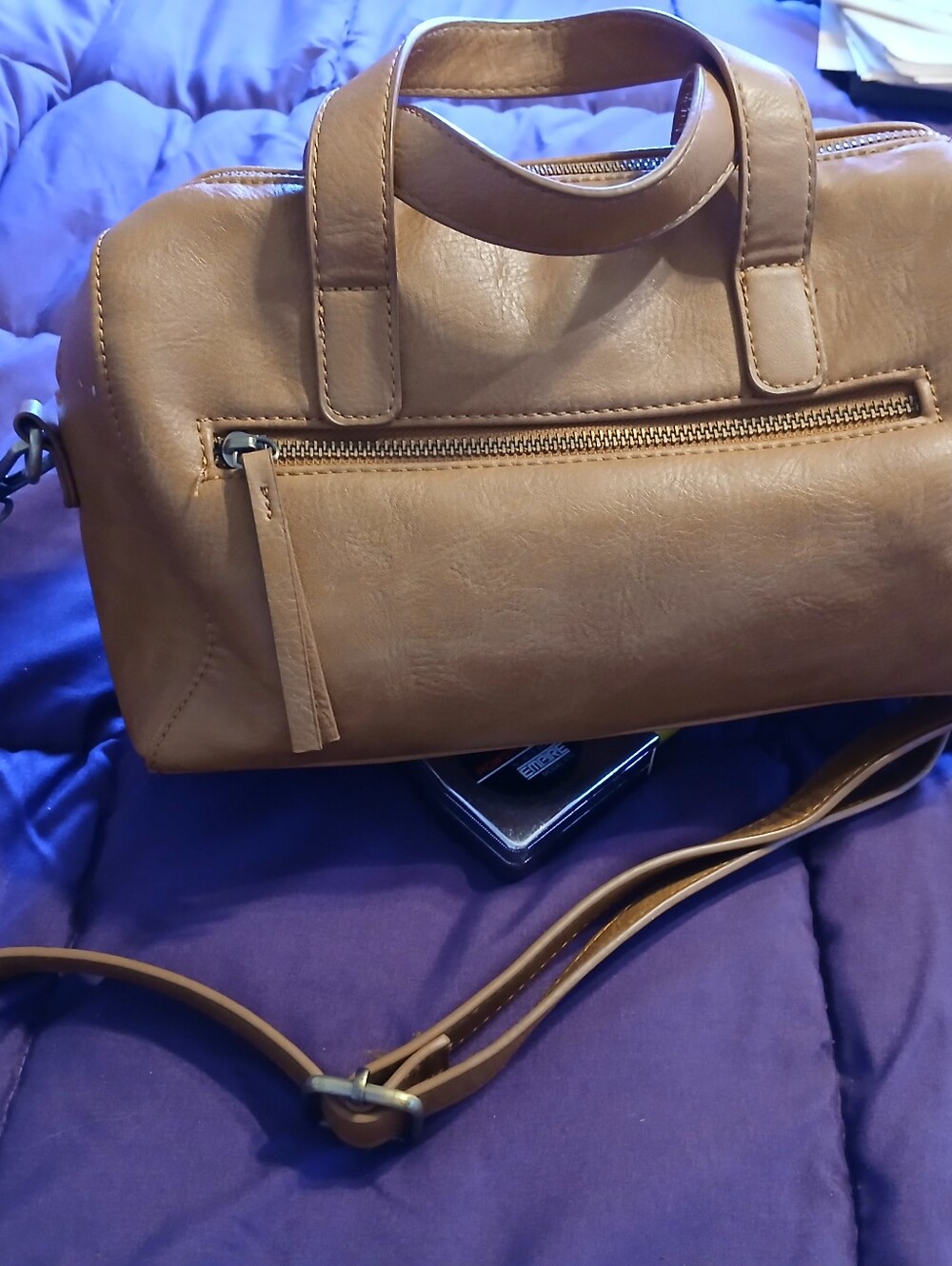 Susan Joy   Camel/rust  Leather Tote with Striped Interior
